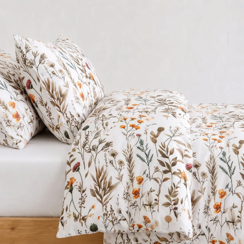 Alva Bettwäsche mit Wiesenblumen 200x200cm – Weißer Bettbezug mit Blumenmuster