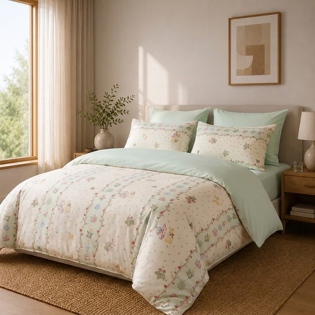 Rosie Bettwäsche mit Rosenranken 200x200cm – Pastell Bettbezug in Mint