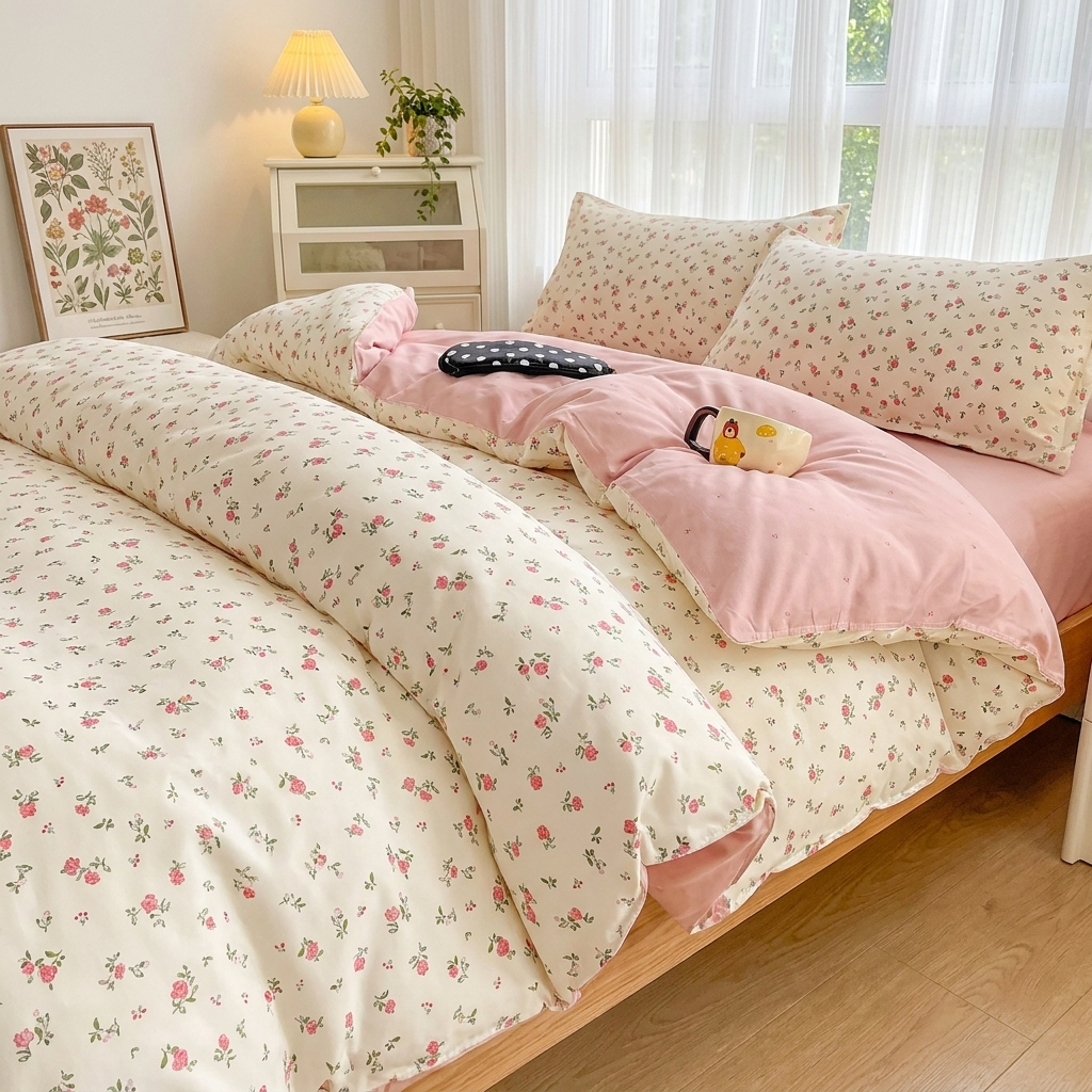 Marlie Bettwäsche mit Röschen 200x200cm – Rosa Bettbezug mit Blumenmuster