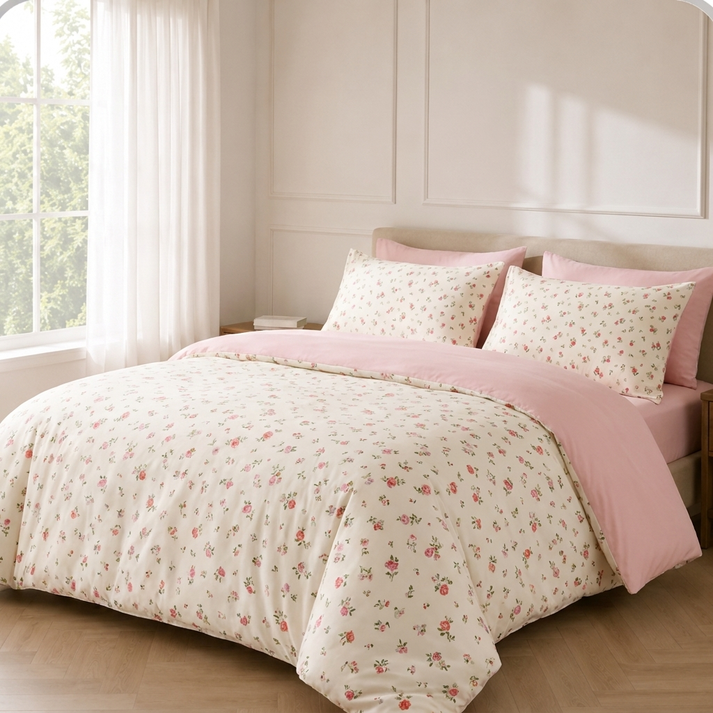 Marlie Bettwäsche mit Röschen 200x200cm – Rosa Bettbezug mit Blumenmuster