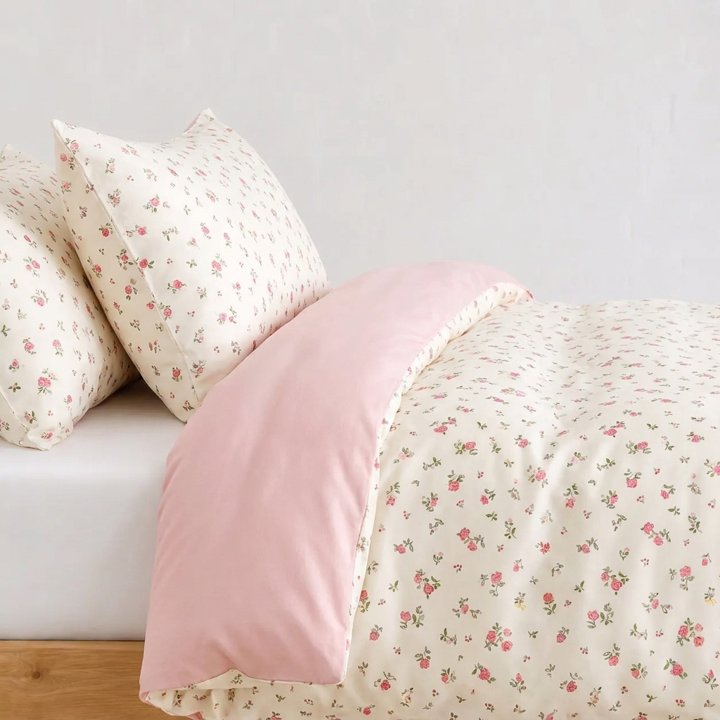 Marlie Bettwäsche mit Röschen 200x200cm – Rosa Bettbezug mit Blumenmuster