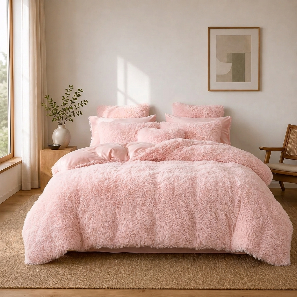 Wanda Bettwäsche Plüsch 200x200cm – Luxuriöses Rosa Bettbezug-Set aus Samt