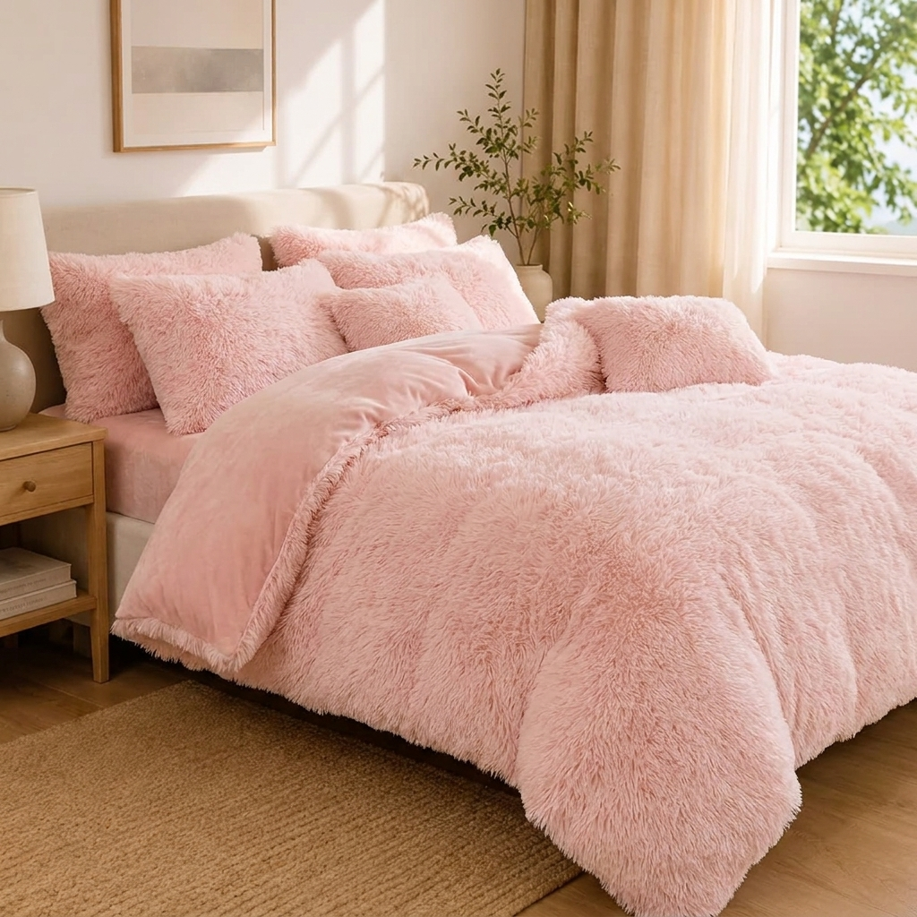 Wanda Bettwäsche Plüsch 200x200cm – Luxuriöses Rosa Bettbezug-Set aus Samt