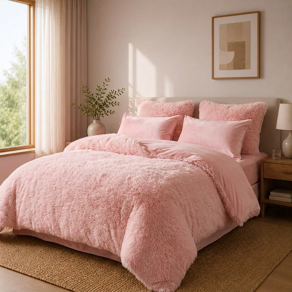 Wanda Bettwäsche Plüsch 200x200cm – Luxuriöses Rosa Bettbezug-Set aus Samt