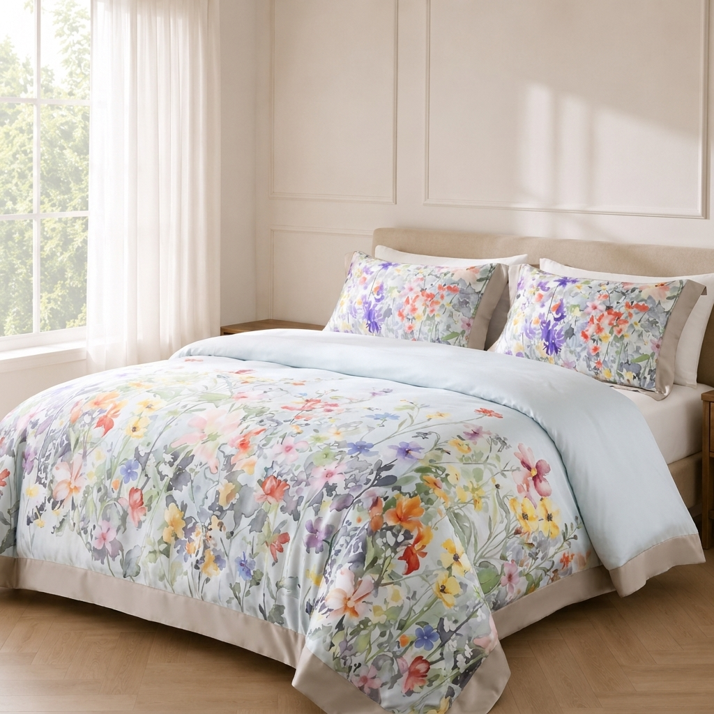 Amara Bettwäsche Aquarell-Blumen 200x200cm – 600TC Ägyptische Baumwolle