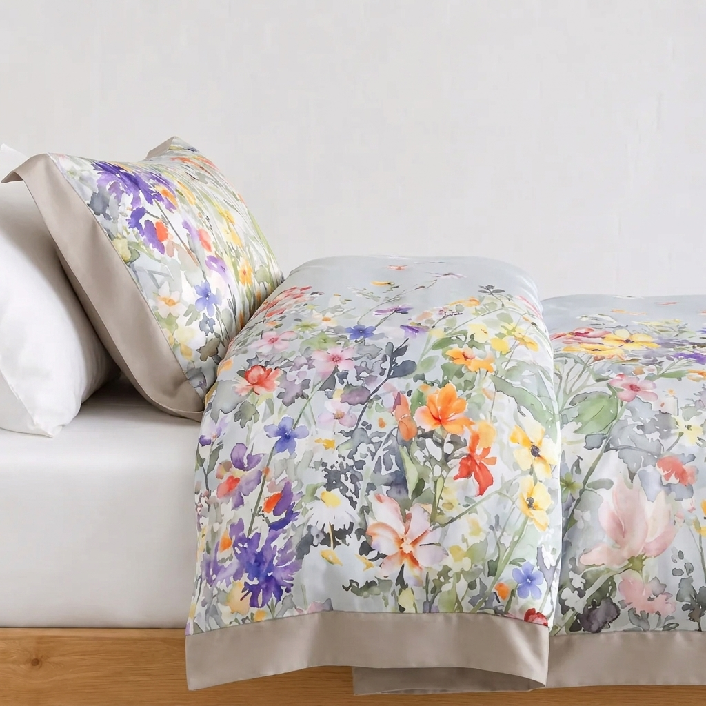Amara Bettwäsche Aquarell-Blumen 200x200cm – 600TC Ägyptische Baumwolle