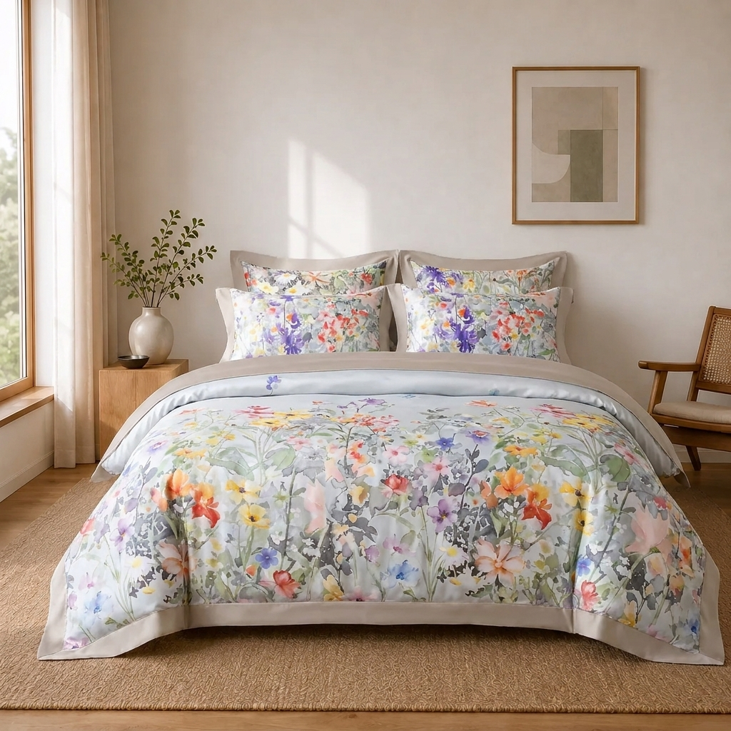 Amara Bettwäsche Aquarell-Blumen 200x200cm – 600TC Ägyptische Baumwolle