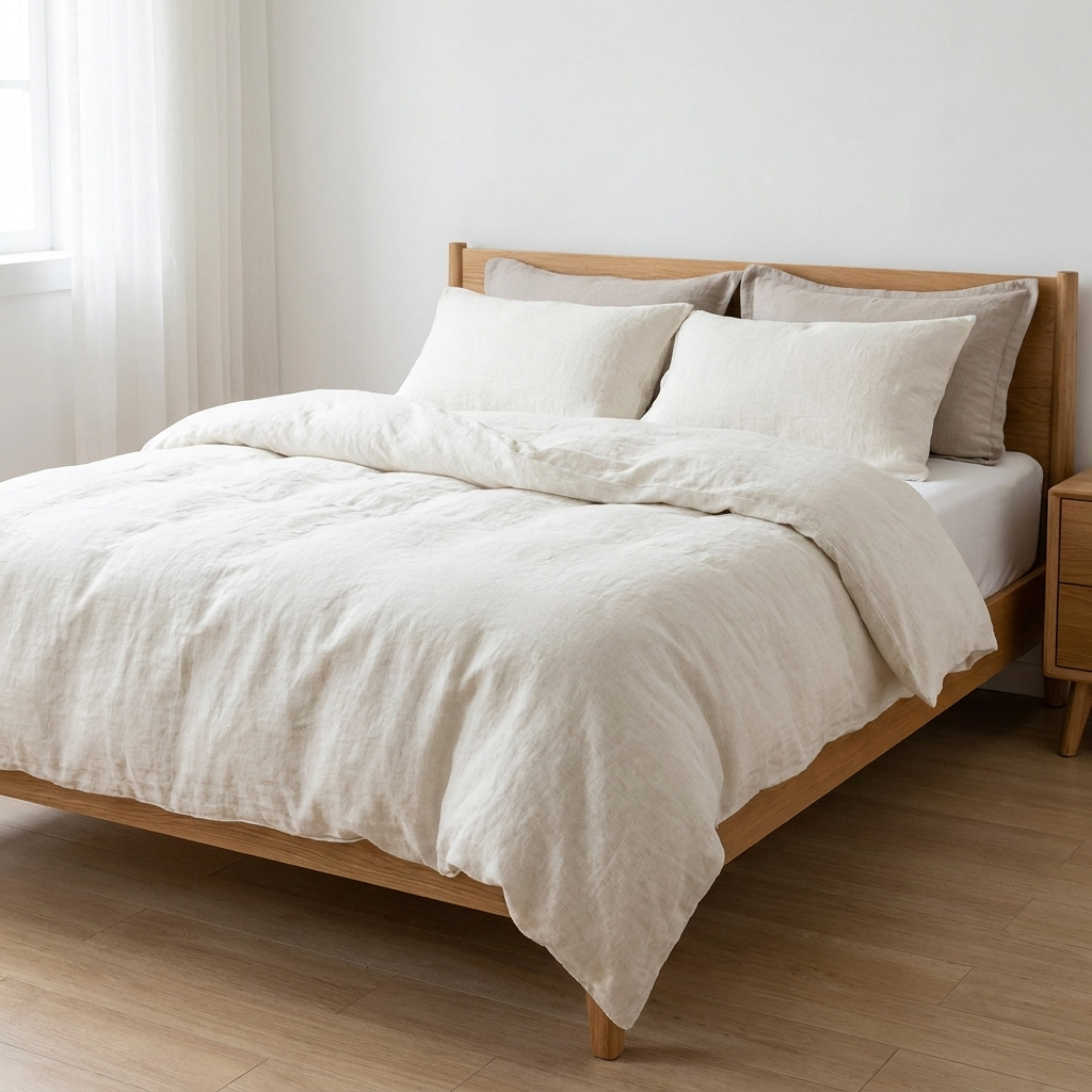 Lina Bettwäsche aus 100% Leinen 200x200cm – Weißes 4-teiliges Set