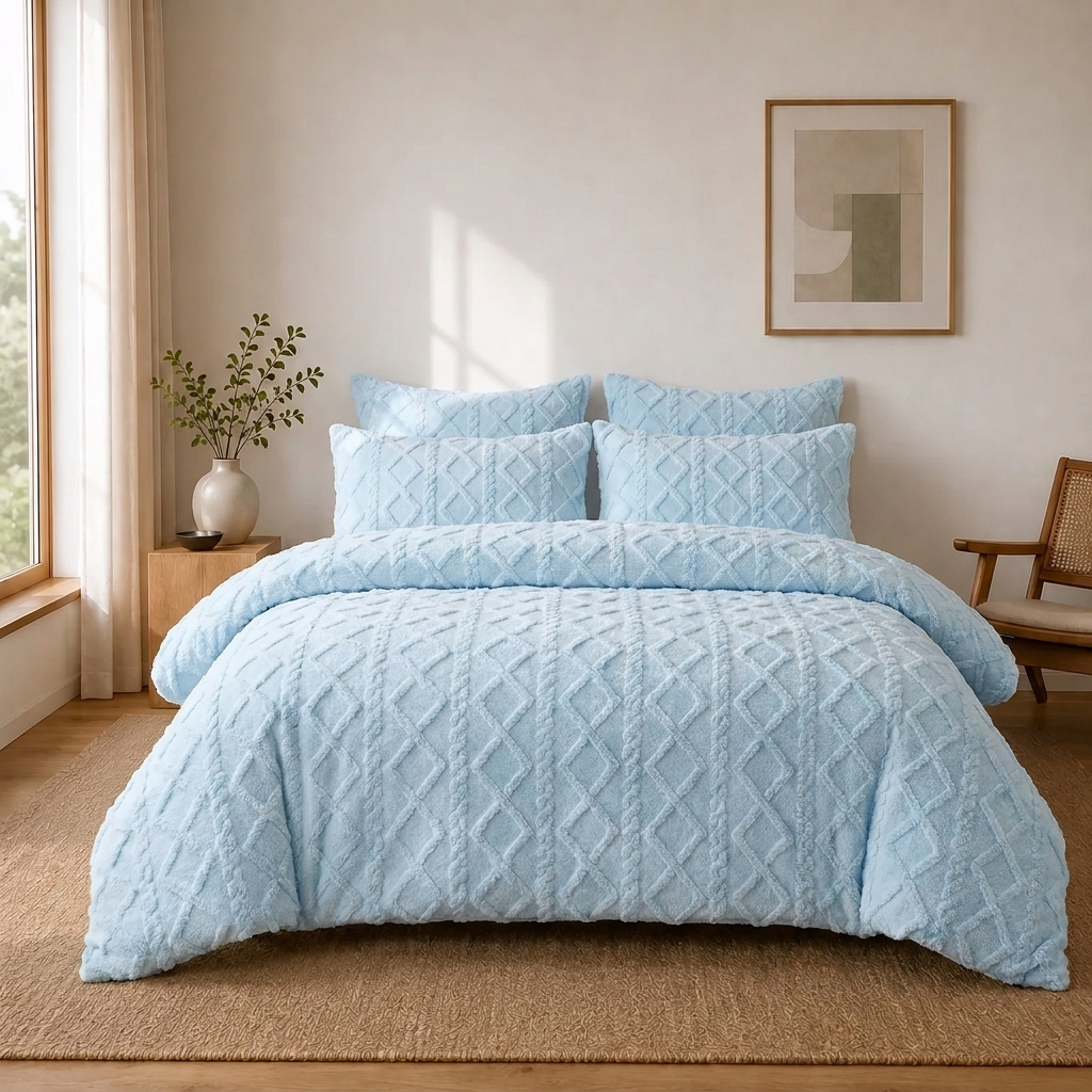 Bella Bettwäsche Strukturiert 200x200cm – Hellblauer Samt Bettbezug