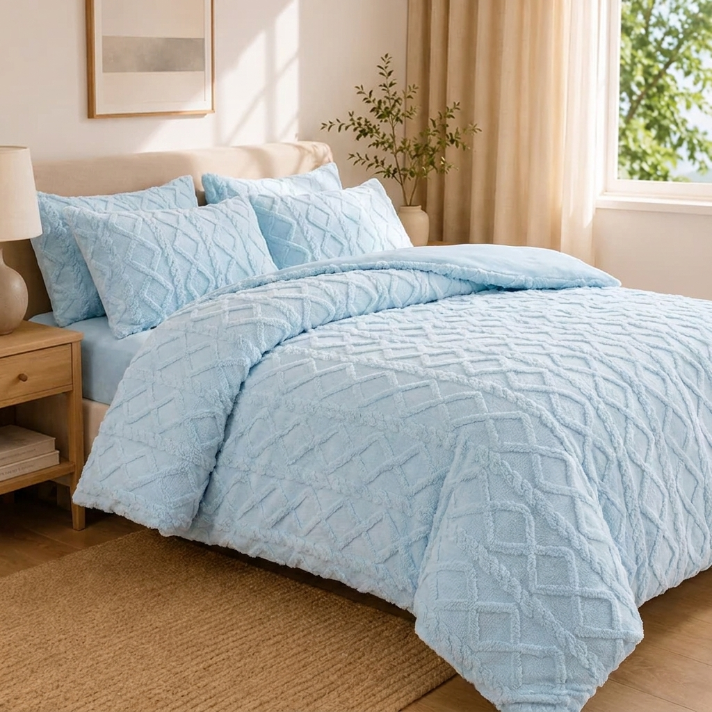 Bella Bettwäsche Strukturiert 200x200cm – Hellblauer Samt Bettbezug