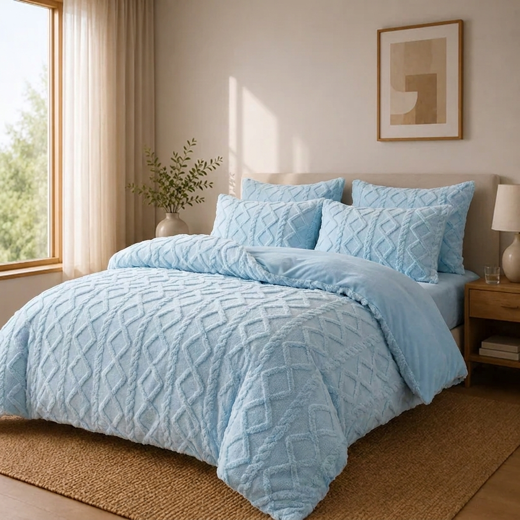 Bella Bettwäsche Strukturiert 200x200cm – Hellblauer Samt Bettbezug