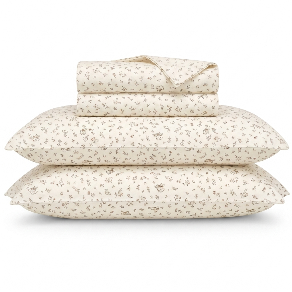 Klara Bettwäsche mit Blümchen 200x200cm – Beige 4-teiliges Prinzessin-Set