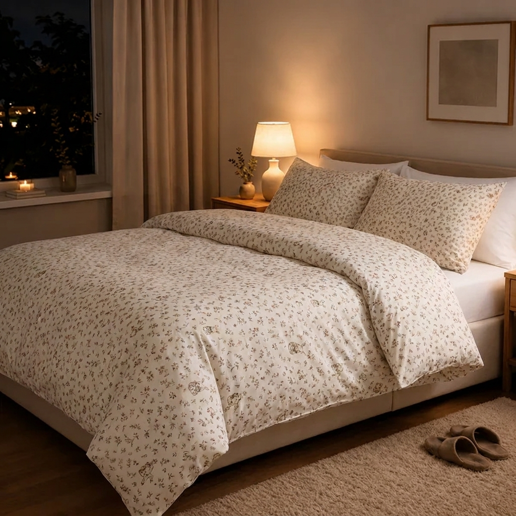 Klara Bettwäsche mit Blümchen 200x200cm – Beige 4-teiliges Prinzessin-Set