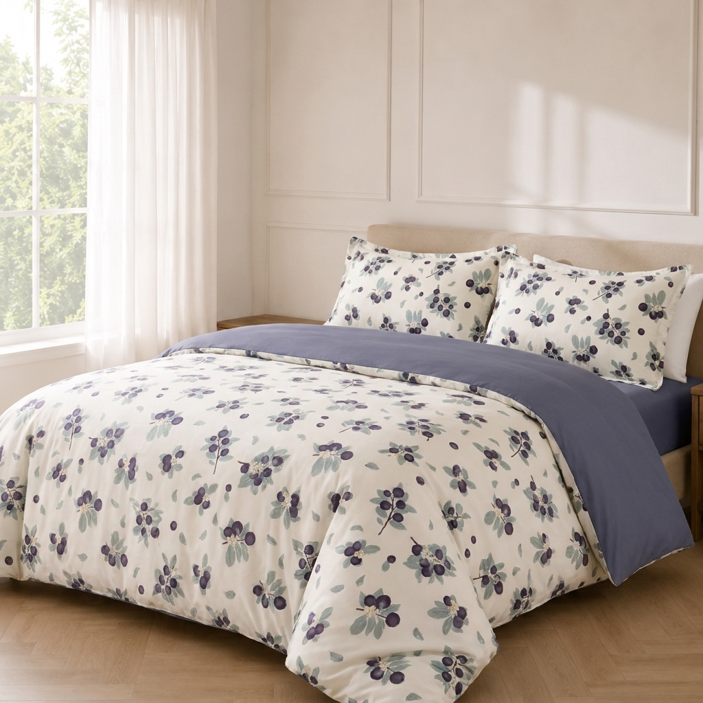 Liv Bettwäsche mit Blaubeeren 200x200cm – Botanischer Bettbezug für Mädchenzimmer