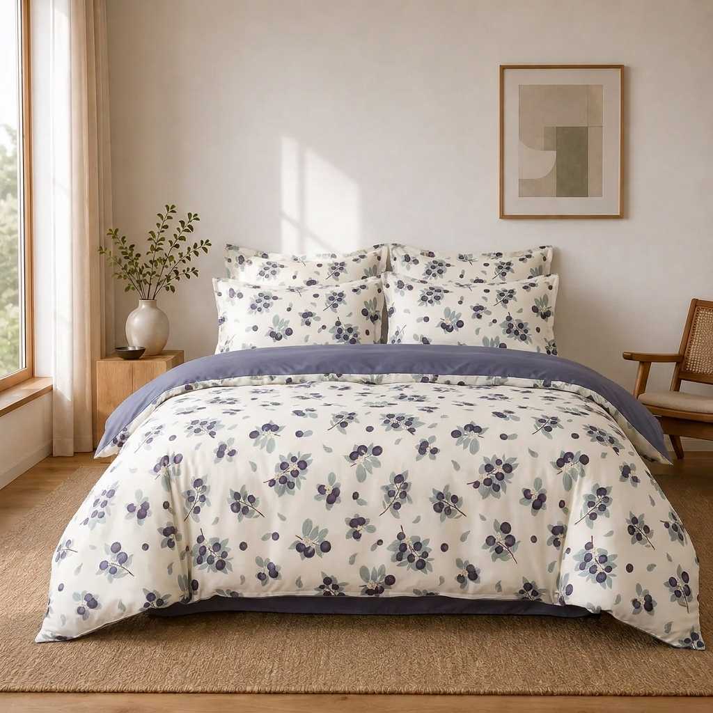 Liv Bettwäsche mit Blaubeeren 200x200cm – Botanischer Bettbezug für Mädchenzimmer
