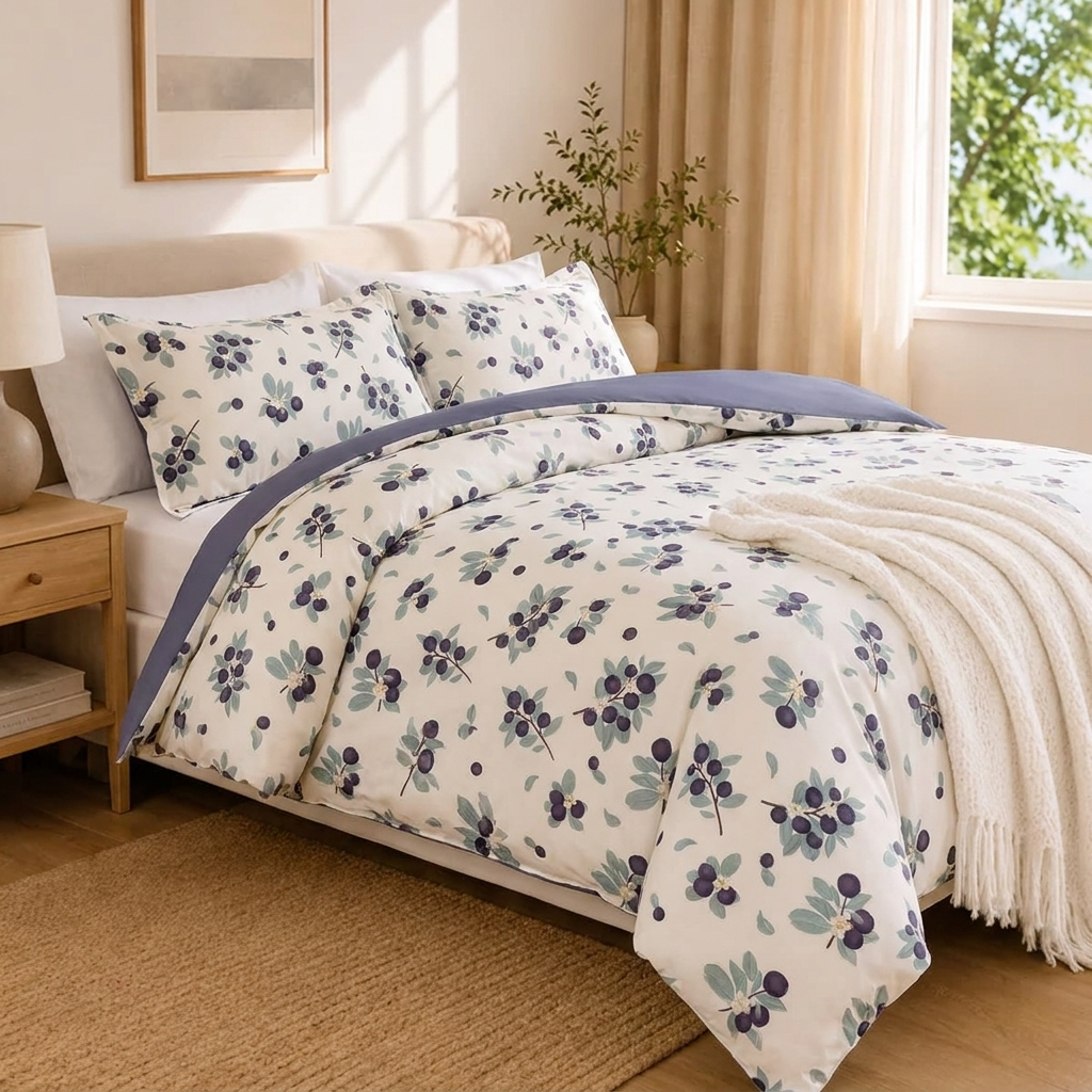 Liv Bettwäsche mit Blaubeeren 200x200cm – Botanischer Bettbezug für Mädchenzimmer