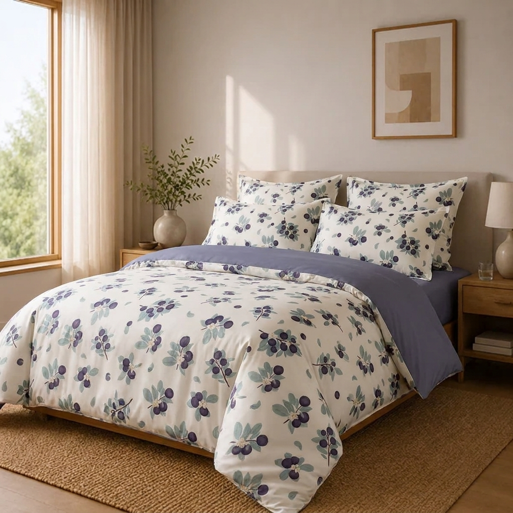Liv Bettwäsche mit Blaubeeren 200x200cm – Botanischer Bettbezug für Mädchenzimmer