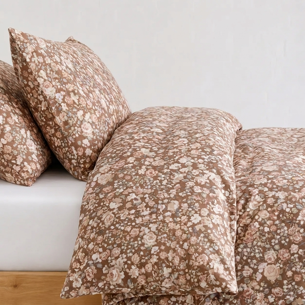 Romy Bettwäsche Liberty-Print 200x200cm – Braunes 4-teiliges Blumen-Set