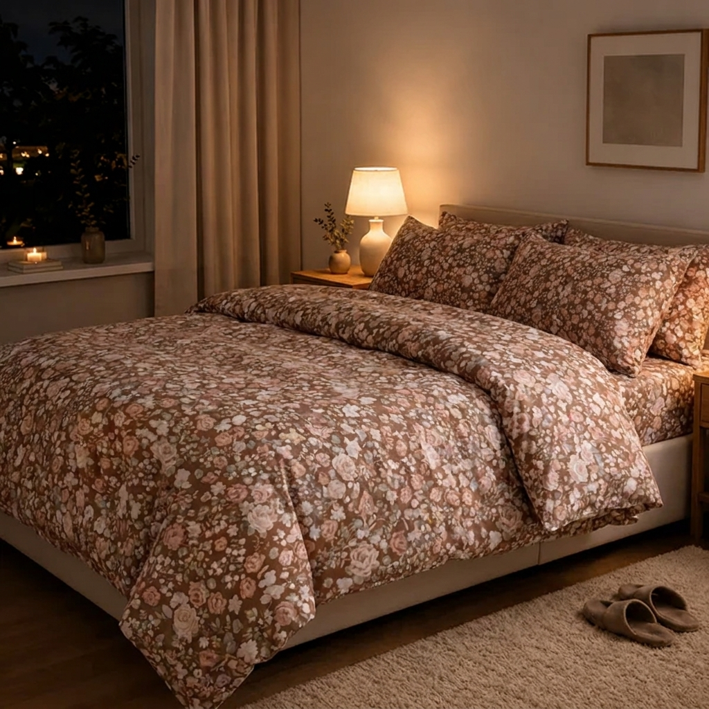 Romy Bettwäsche Liberty-Print 200x200cm – Braunes 4-teiliges Blumen-Set