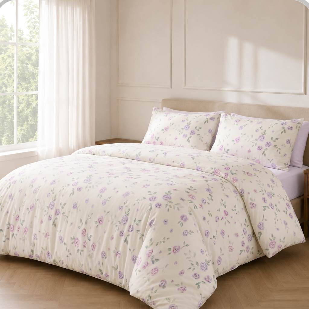 Lilou Bettwäsche mit Rosen 200x200cm – Lila 4-teiliges Blumen-Set