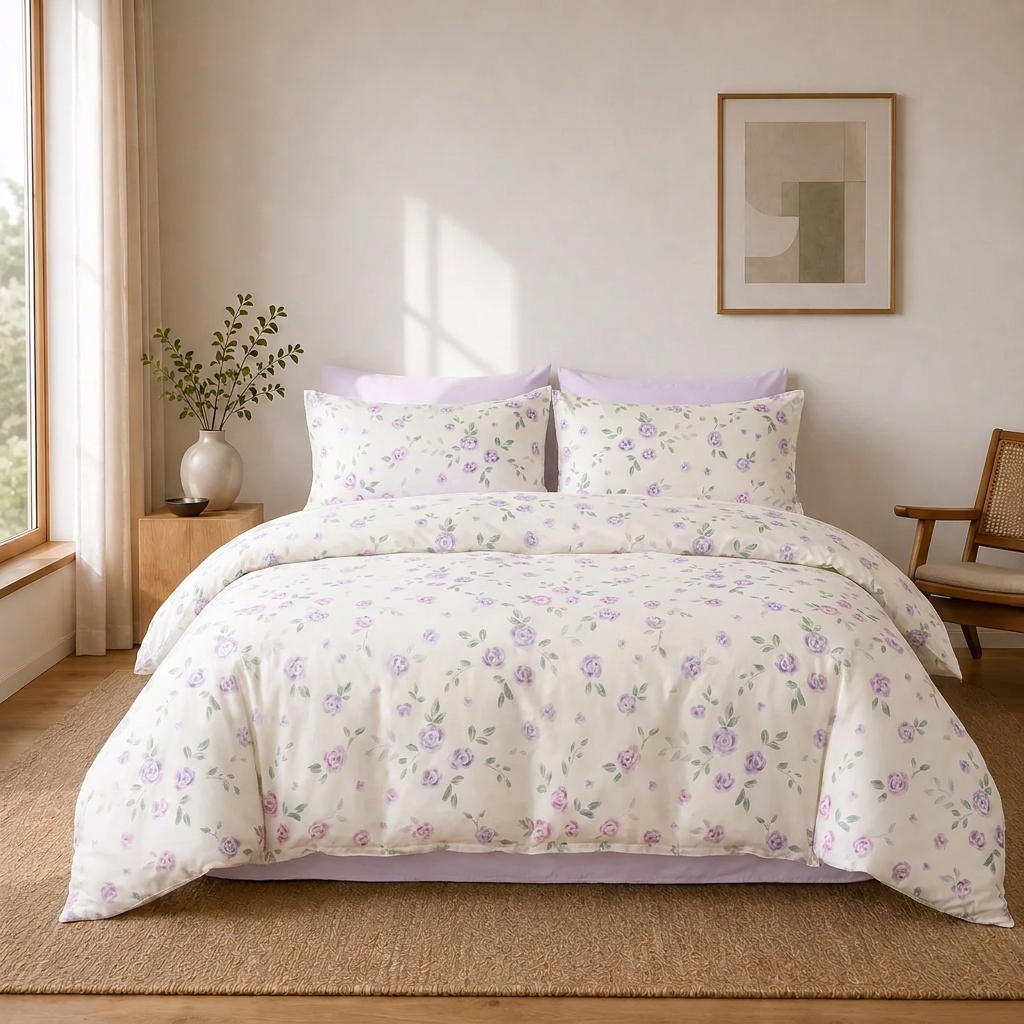 Lilou Bettwäsche mit Rosen 200x200cm – Lila 4-teiliges Blumen-Set