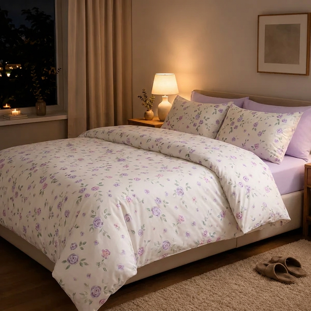 Lilou Bettwäsche mit Rosen 200x200cm – Lila 4-teiliges Blumen-Set