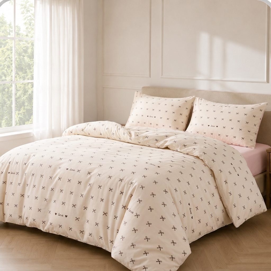 Mona Bettwäsche mit Schleifen 200x200cm – Rosa 4-teiliges Set mit Herzen
