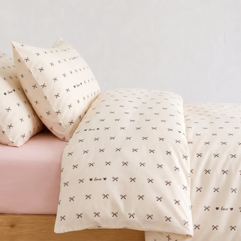 Mona Bettwäsche mit Schleifen 200x200cm – Rosa 4-teiliges Set mit Herzen