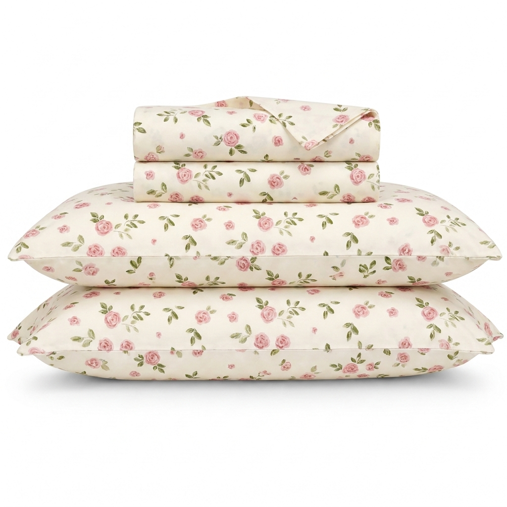 Vivi Bettwäsche mit Rosen 200x200cm – Rosa 4-teiliges Set, Shabby Chic