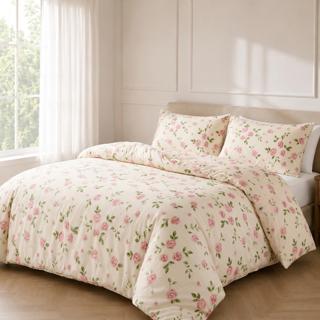 Vivi Bettwäsche mit Rosen 200x200cm – Rosa 4-teiliges Set, Shabby Chic