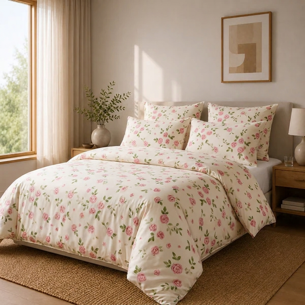 Vivi Bettwäsche mit Rosen 200x200cm – Rosa 4-teiliges Set, Shabby Chic