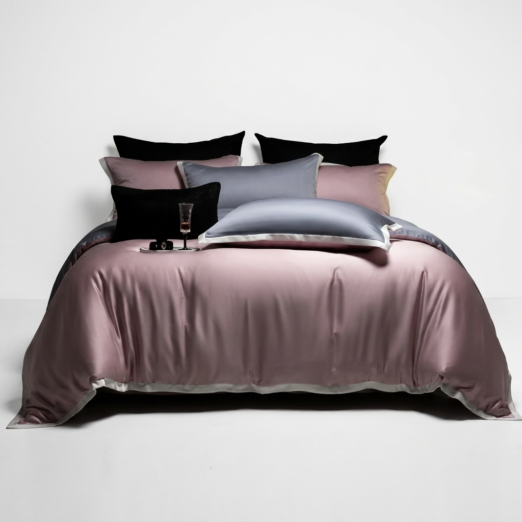 Delia Bettwäsche Eukalyptus Lyocell 200x200cm – Rosa Satin-Bettwäsche, 4-teilig
