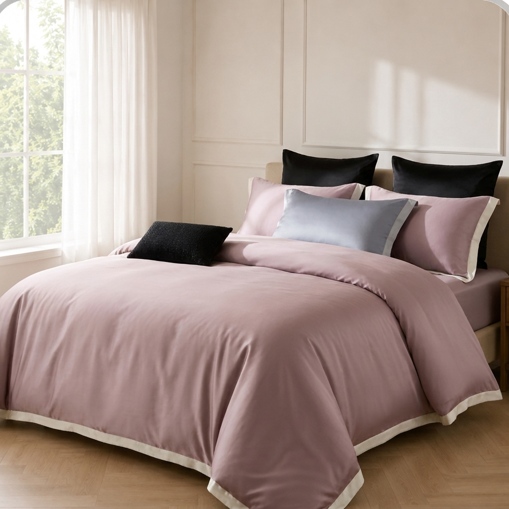 Delia Bettwäsche Eukalyptus Lyocell 200x200cm – Rosa Satin-Bettwäsche, 4-teilig