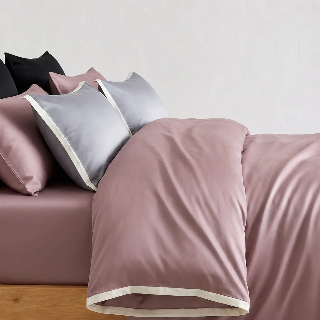 Delia Bettwäsche Eukalyptus Lyocell 200x200cm – Rosa Satin-Bettwäsche, 4-teilig