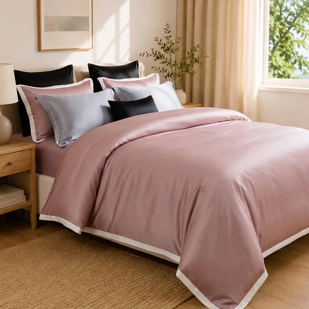 Delia Bettwäsche Eukalyptus Lyocell 200x200cm – Rosa Satin-Bettwäsche, 4-teilig