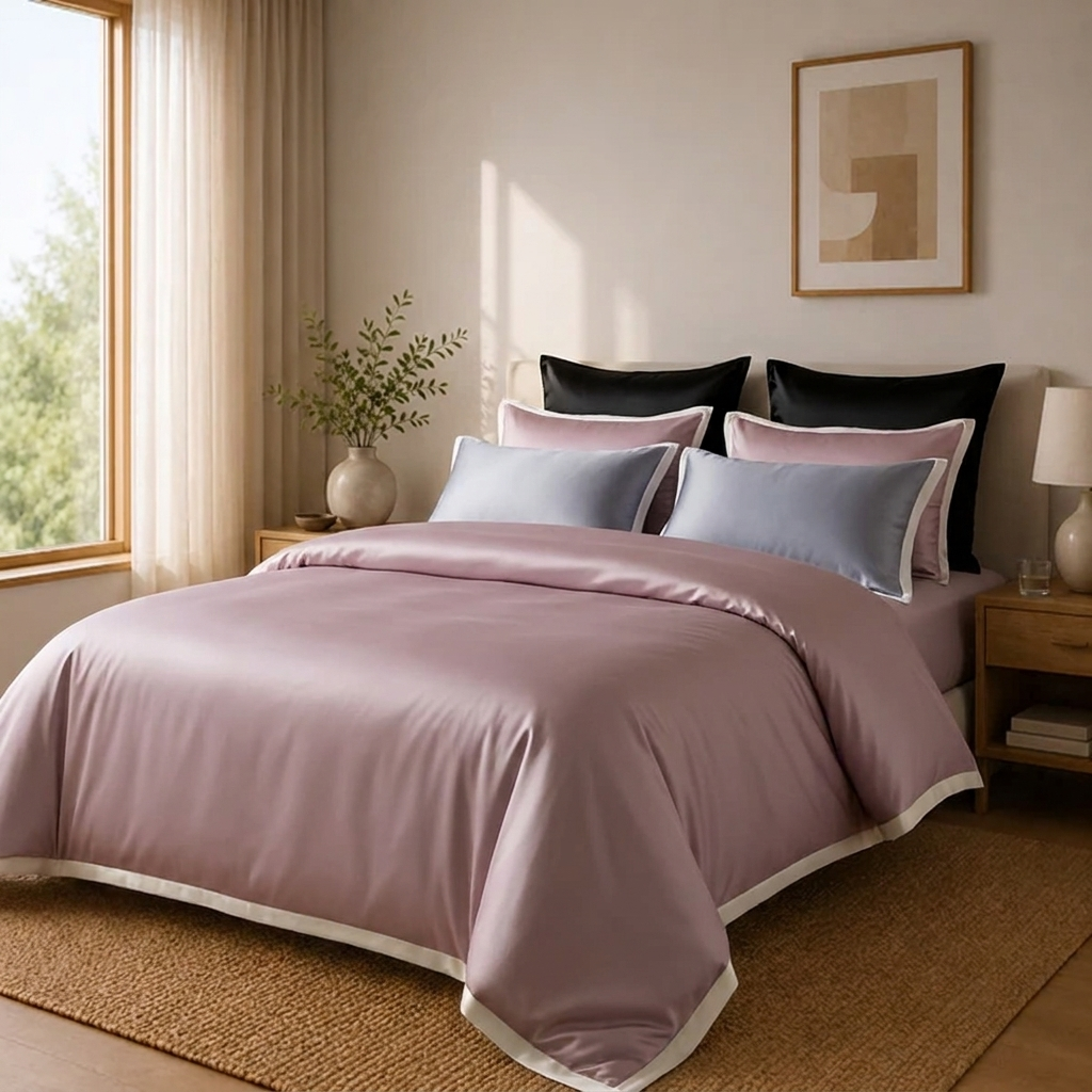 Delia Bettwäsche Eukalyptus Lyocell 200x200cm – Rosa Satin-Bettwäsche, 4-teilig