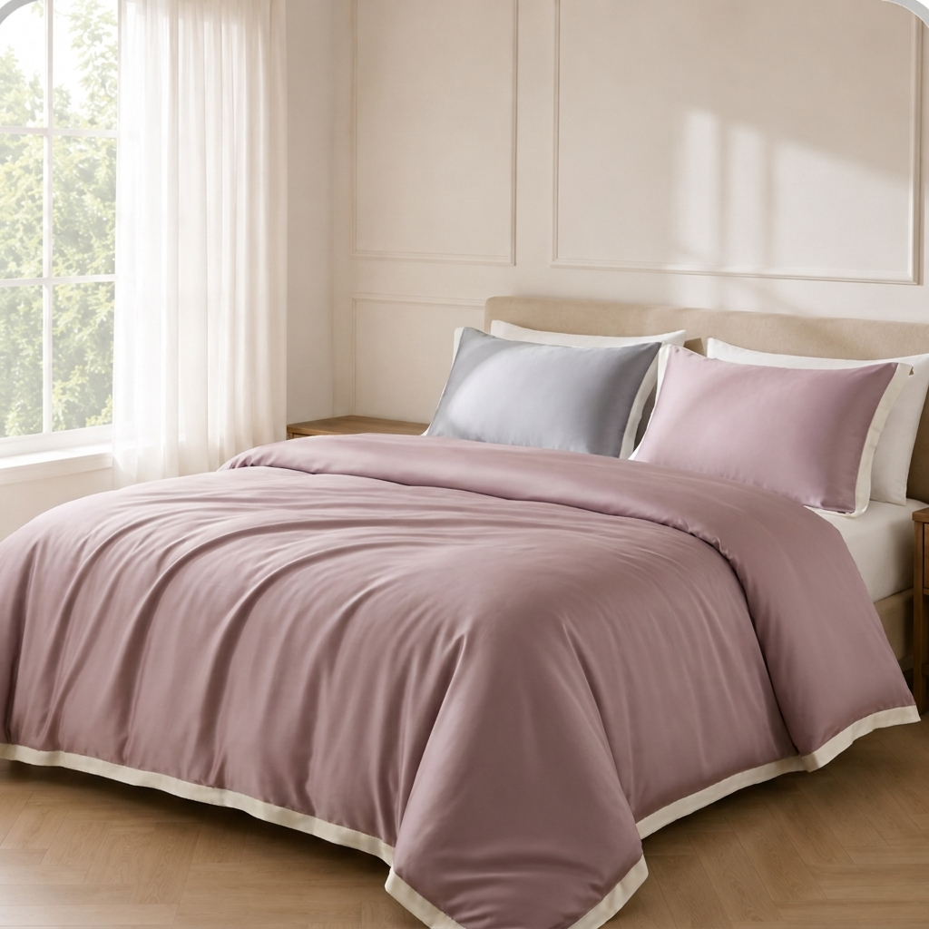 Delia Bettwäsche Eukalyptus Lyocell 200x200cm – Rosa Satin-Bettwäsche, 4-teilig