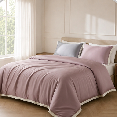 Delia Bettwäsche Eukalyptus Lyocell 200x200cm – Rosa Satin-Bettwäsche, 4-teilig