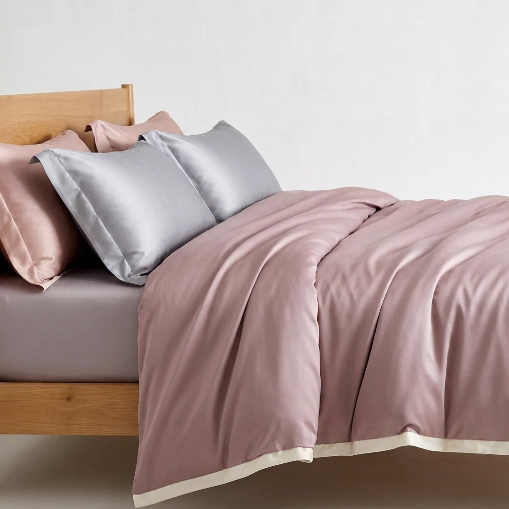 Delia Bettwäsche Eukalyptus Lyocell 200x200cm – Rosa Satin-Bettwäsche, 4-teilig