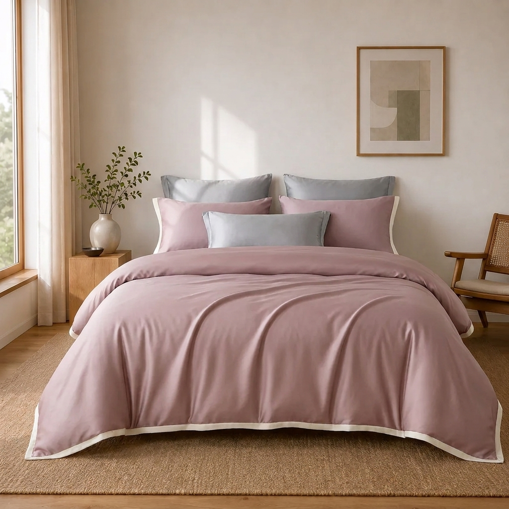 Delia Bettwäsche Eukalyptus Lyocell 200x200cm – Rosa Satin-Bettwäsche, 4-teilig