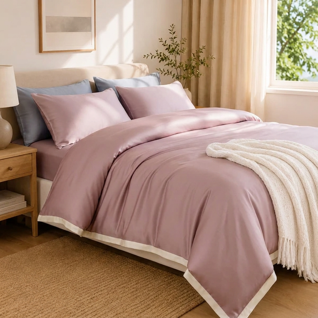 Delia Bettwäsche Eukalyptus Lyocell 200x200cm – Rosa Satin-Bettwäsche, 4-teilig