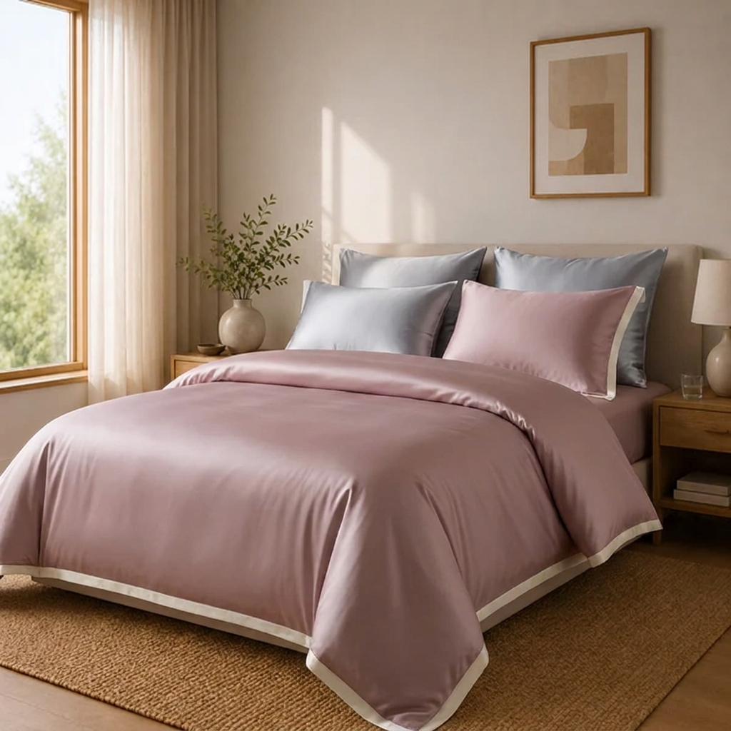 Delia Bettwäsche Eukalyptus Lyocell 200x200cm – Rosa Satin-Bettwäsche, 4-teilig