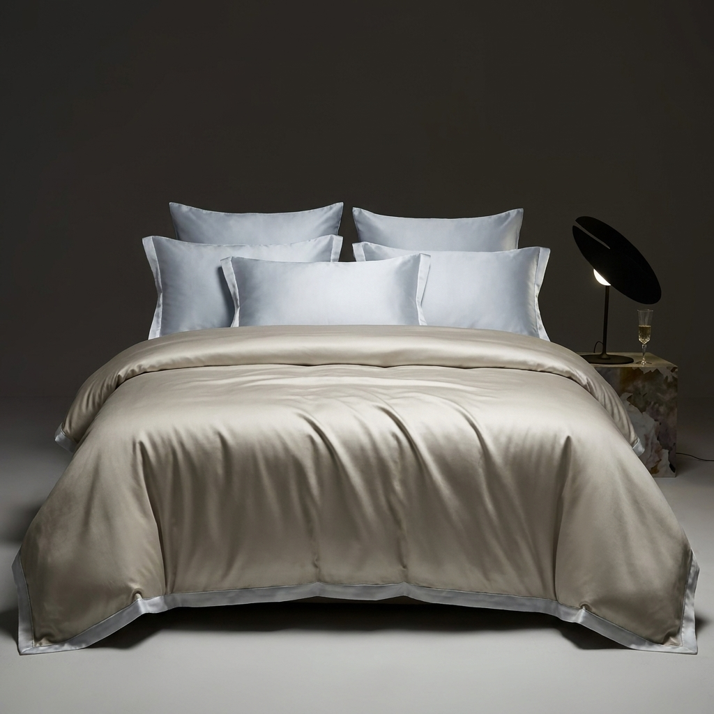 Nera Bettwäsche Eukalyptus Lyocell 200x200cm – Creme Satin-Bettwäsche, 4-teilig