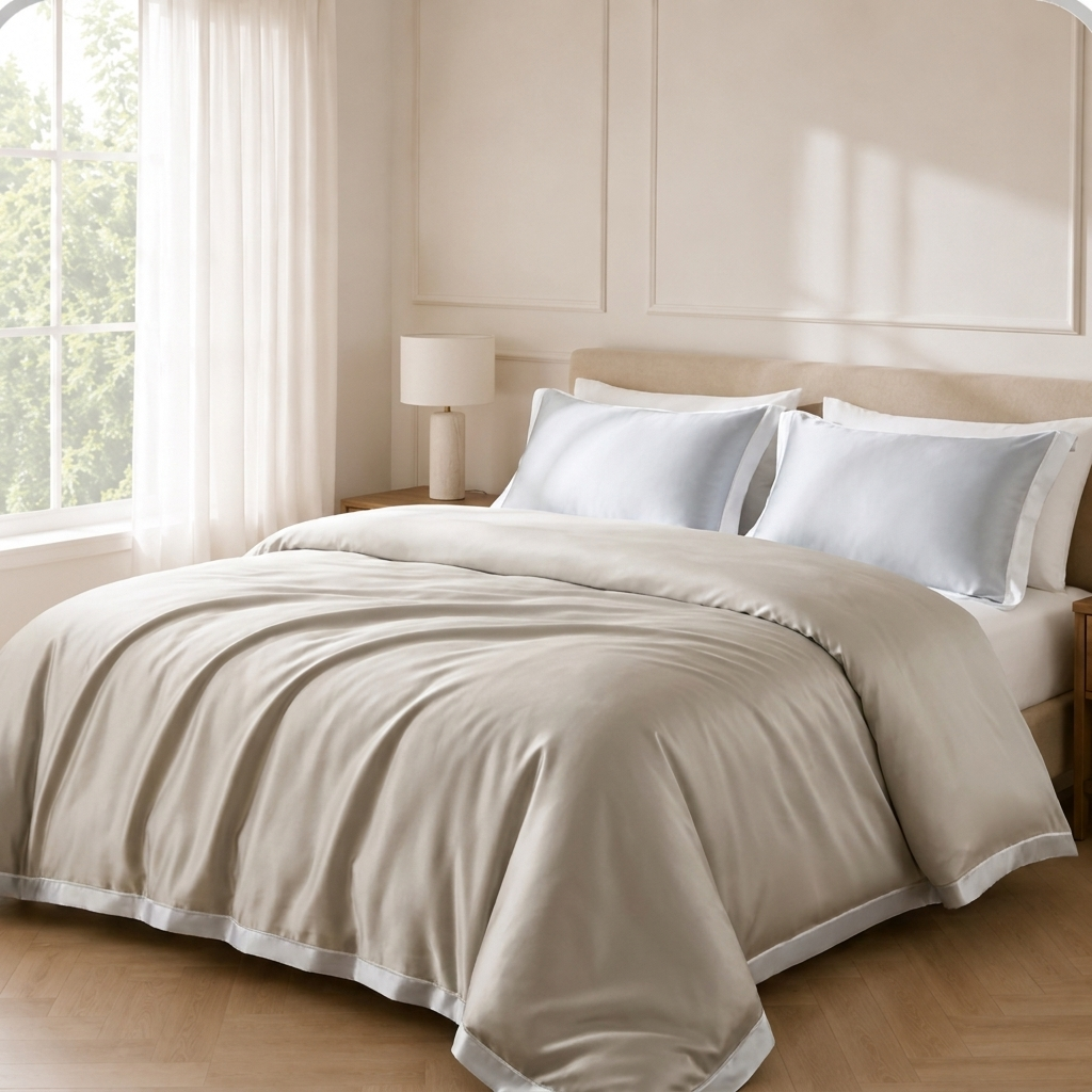 Nera Bettwäsche Eukalyptus Lyocell 200x200cm – Creme Satin-Bettwäsche, 4-teilig