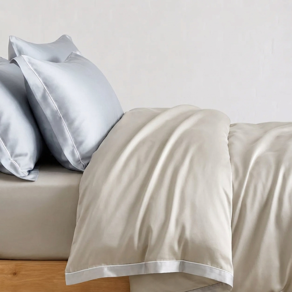 Nera Bettwäsche Eukalyptus Lyocell 200x200cm – Creme Satin-Bettwäsche, 4-teilig