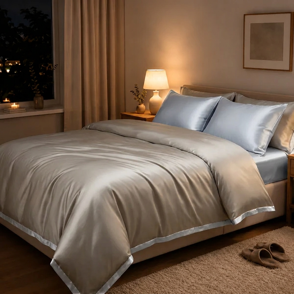 Nera Bettwäsche Eukalyptus Lyocell 200x200cm – Creme Satin-Bettwäsche, 4-teilig