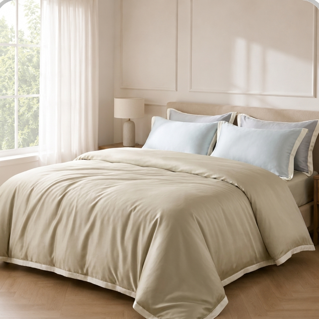 Freja Bettwäsche Eukalyptus Lyocell 200x200cm – Gold Satin-Bettwäsche, 4-teilig