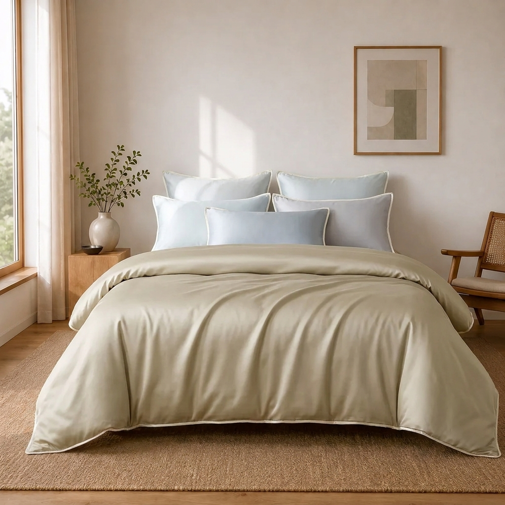 Freja Bettwäsche Eukalyptus Lyocell 200x200cm – Gold Satin-Bettwäsche, 4-teilig