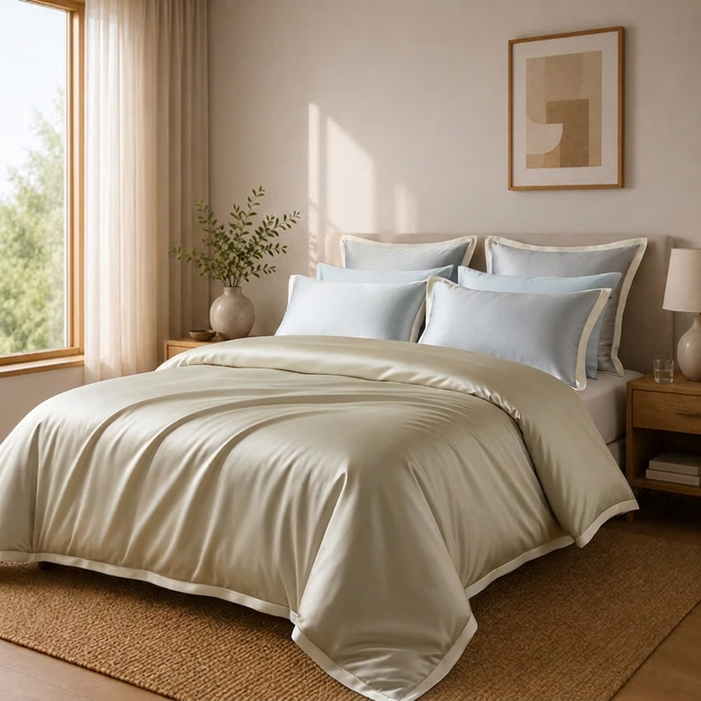 Freja Bettwäsche Eukalyptus Lyocell 200x200cm – Gold Satin-Bettwäsche, 4-teilig