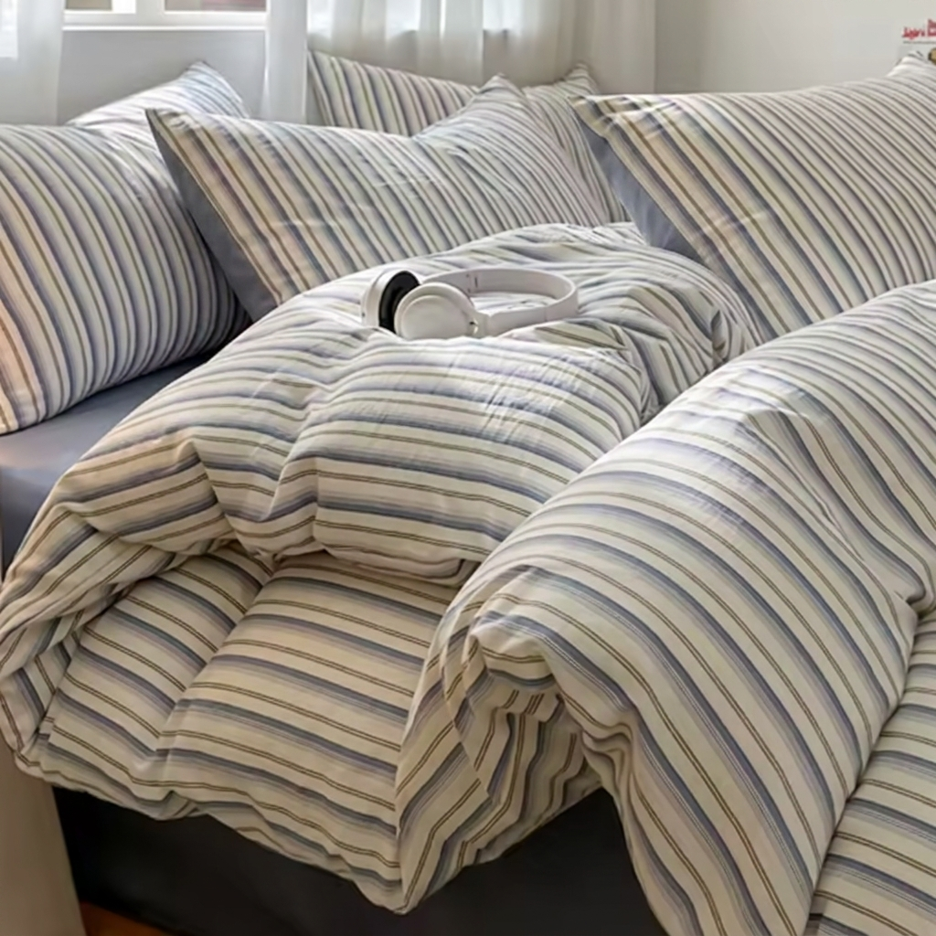 Kaya Bettwäsche Gestreift 200x200cm – Beige Streifen im japanischen Stil